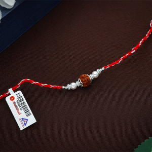 Sacred Silver Single Rudraksha Rakhi with Pearl Accents - RKS0433SU4FJ4