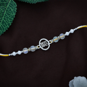 Contemporary "BEST BRO" CZ Silver Rakhi with Crystal Beads - RKS0050S400