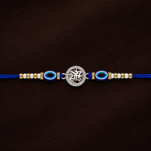 Divine Silver Sai Om Evil Eye Rakhi with CZ Accents - RKS0298SU336C