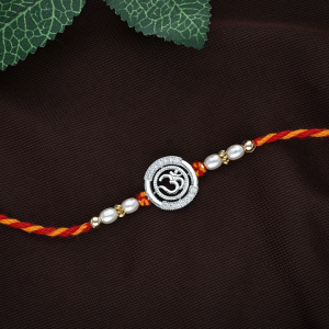 Sacred Silver Om Swirl Motif Rakhi with Pearl Accents - SRKI0857S376