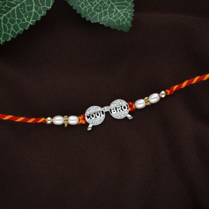 Playful "COOL BRO" Sunglasses Silver Rakhi with Pearl Accents - SRKI0855S376