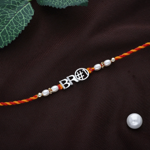 Modern "BRO #1" Silver Rakhi with CZ Diamonds and Pearl Accents - SRKI0863S376