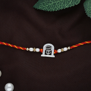 Sacred Silver Shivling Trishul Arch Rakhi with Pearl Accents - SRKI0862S376