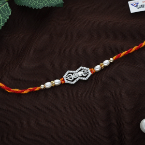 Sacred Silver Trishul & Damru CZ Rakhi with Pearl Accents - SRKI0851S376
