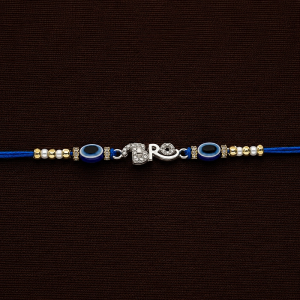 Stylish "BRO" Calligraphy Silver Rakhi with Evil Eye & CZ Accents - RKS0213SU336C