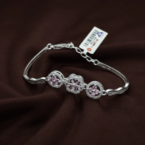 Elegant Pink Stone Floral CZ Silver Bracelet - SBLS1445S201