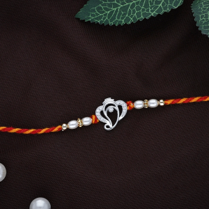 Auspicious Lord Ganesha Silver Rakhi with CZ Stones and Pearl Accents - SRKI0852S376