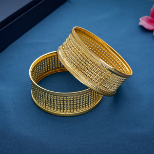 Intricate Jali Filigree Work Gold Broad Kada Bangles - BNG23071S298