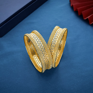 Floral Jali Filigree Work Gold Broad Kada Bangles - BNG23120S117