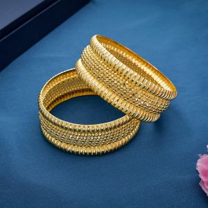 Intricate Textured Mesh & Fluted Border Gold Broad Kada Bangles - BNG23068S298