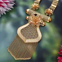 Floral Net Craft Choker Gold Necklace-NKSS5317 S364