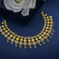 Antique Gold Ball & Floral Choker Necklace-NKSL6384 S364