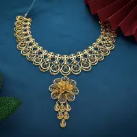 Blooming Grandeur Floral Statement Gold Necklace-NKSL6406 S364