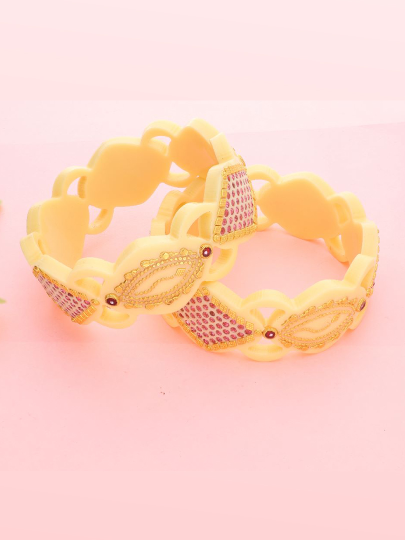 22K Ornate Floral Gold Sankha Bangles-1060001822789AA S101 - Image 2