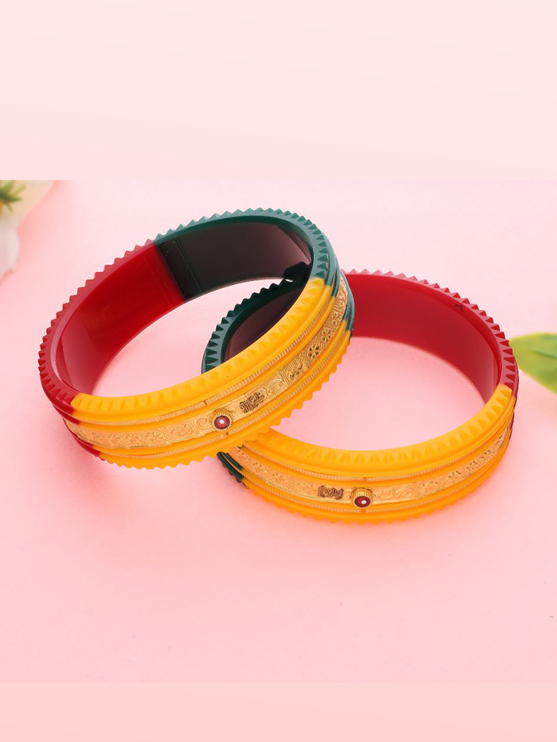 22K Traditional Tricolour Gold Sankha Bangles-1060002536548AA S190 - Image 2