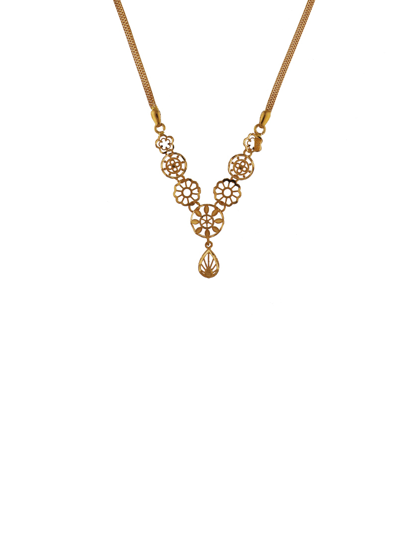 Flora Wheel Semi Long Gold Necklace-1060007431572AA S353 - Image 3