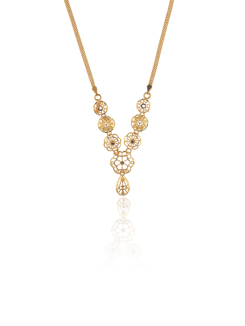 Floral Disc Semi Long Gold Necklace-1060007431701AA S353 - Image 2