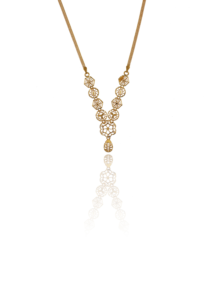 Geo Bloom Semi Long Gold Necklace-1060007431671AA S353 - Image 2
