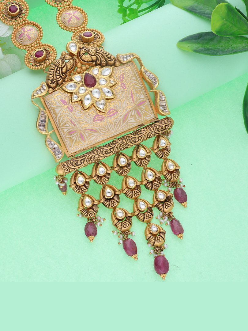 Royal Kundan Temple Semi Long Gold Necklace-1060001276827AA S114 - Image 2