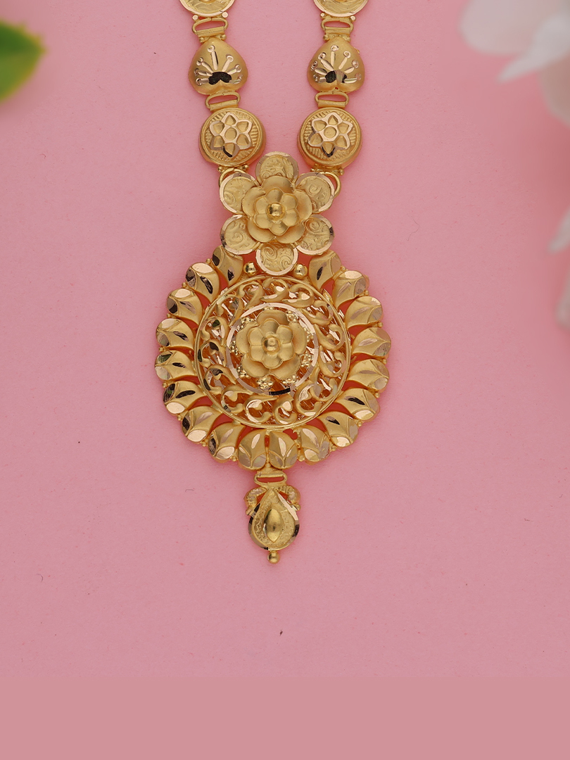 Floral Coin Semi Long Gold Necklace-1060006763803AA S118 - Image 2
