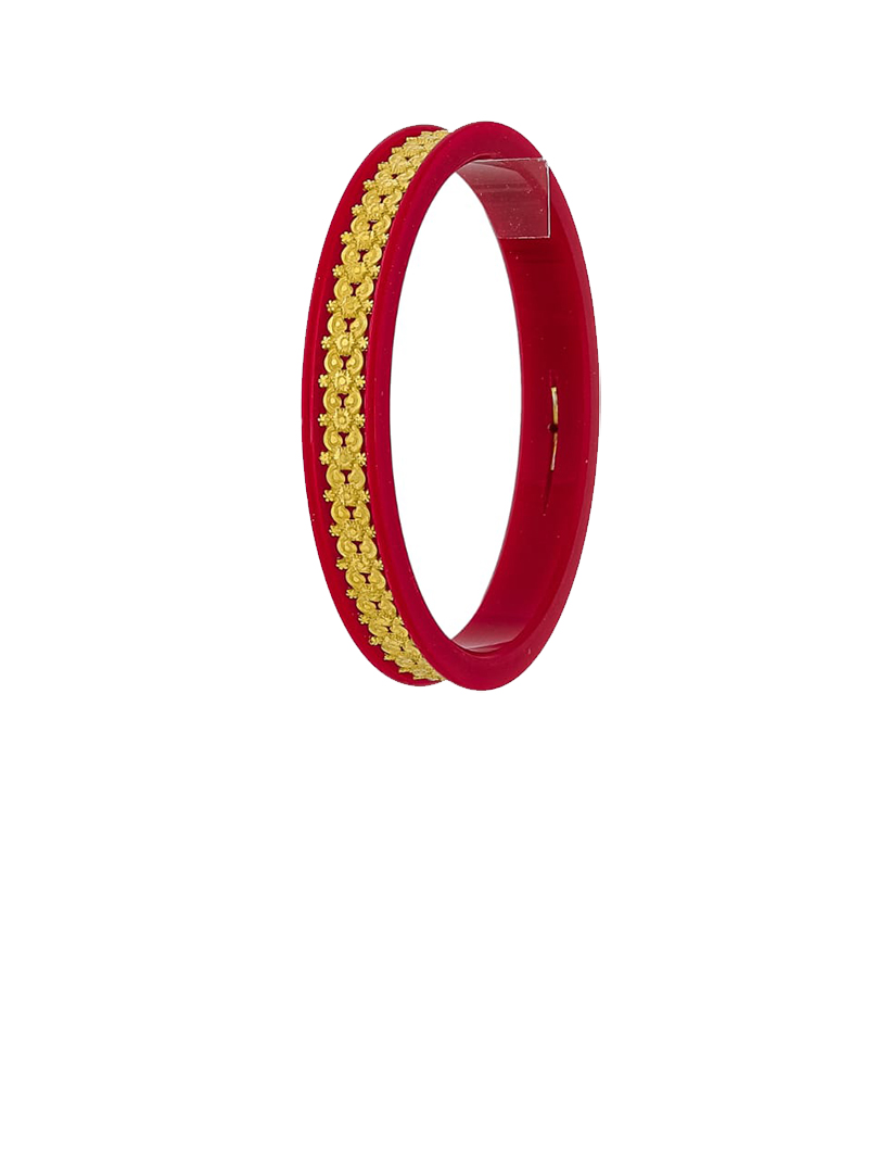 22K Floral Bead Gold Sankha Bangles-SJ-04 - Image 2
