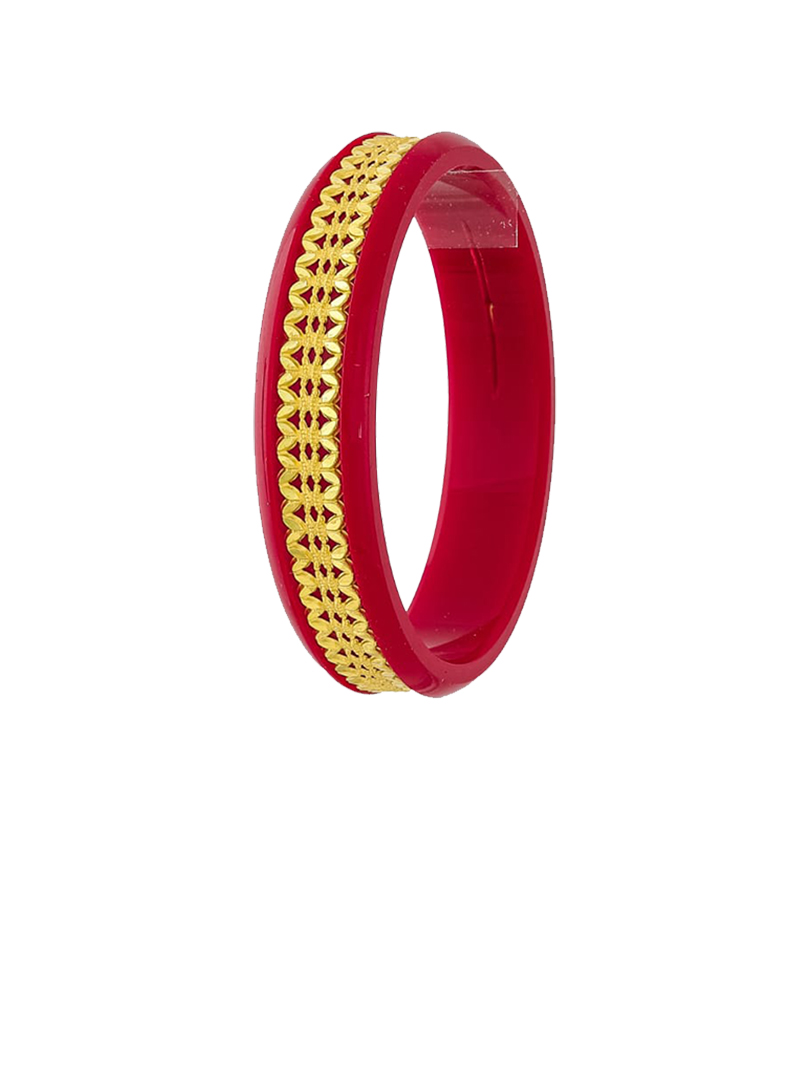 22K Floral Pattern Gold Sankha Bangles-SJ-25 - Image 2
