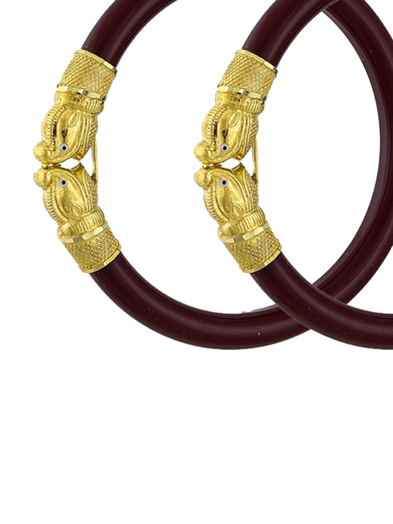 22K Traditional Fish Motif Gold Sankha Bangles-SMM-01 - Image 3