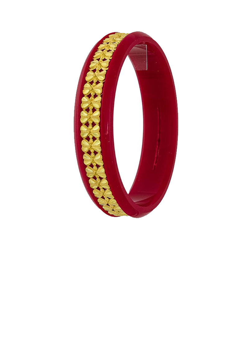 22K Floral Heritage Gold Sankha Bangles-SJ-01 - Image 2