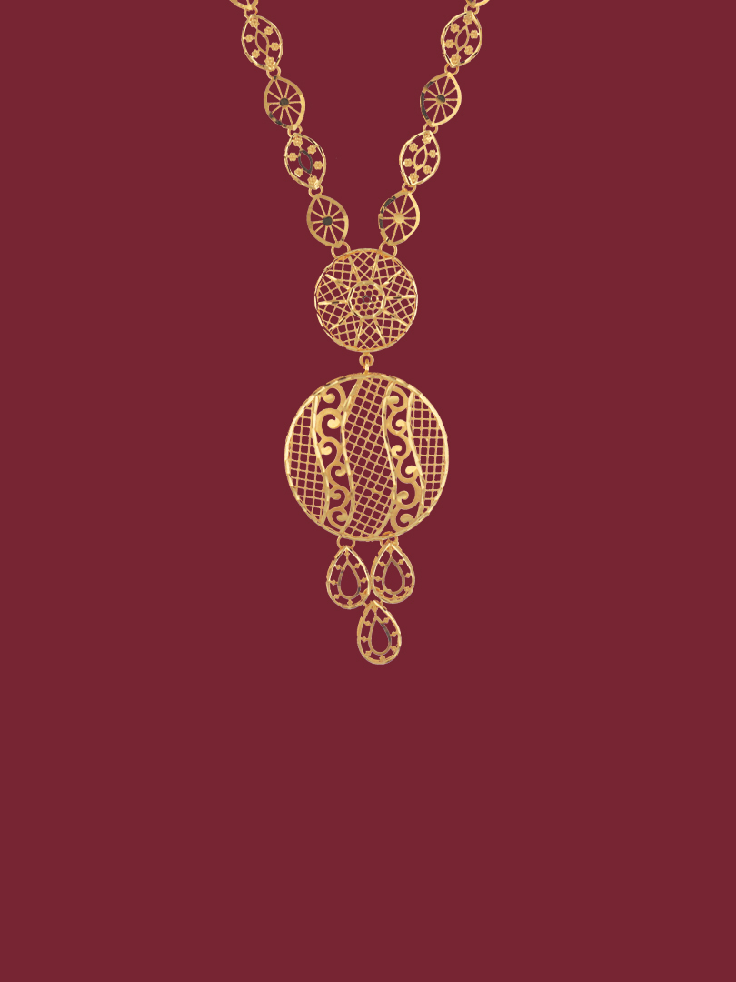 Dual Disc Semi Long Gold Necklace-1060007430957 - Image 3