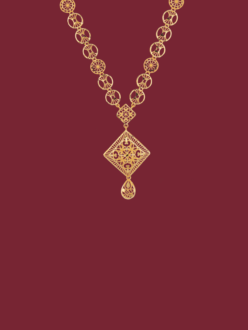 Wheel Link 22kt  Semi Long Gold Necklace-1060007431268 - Image 3