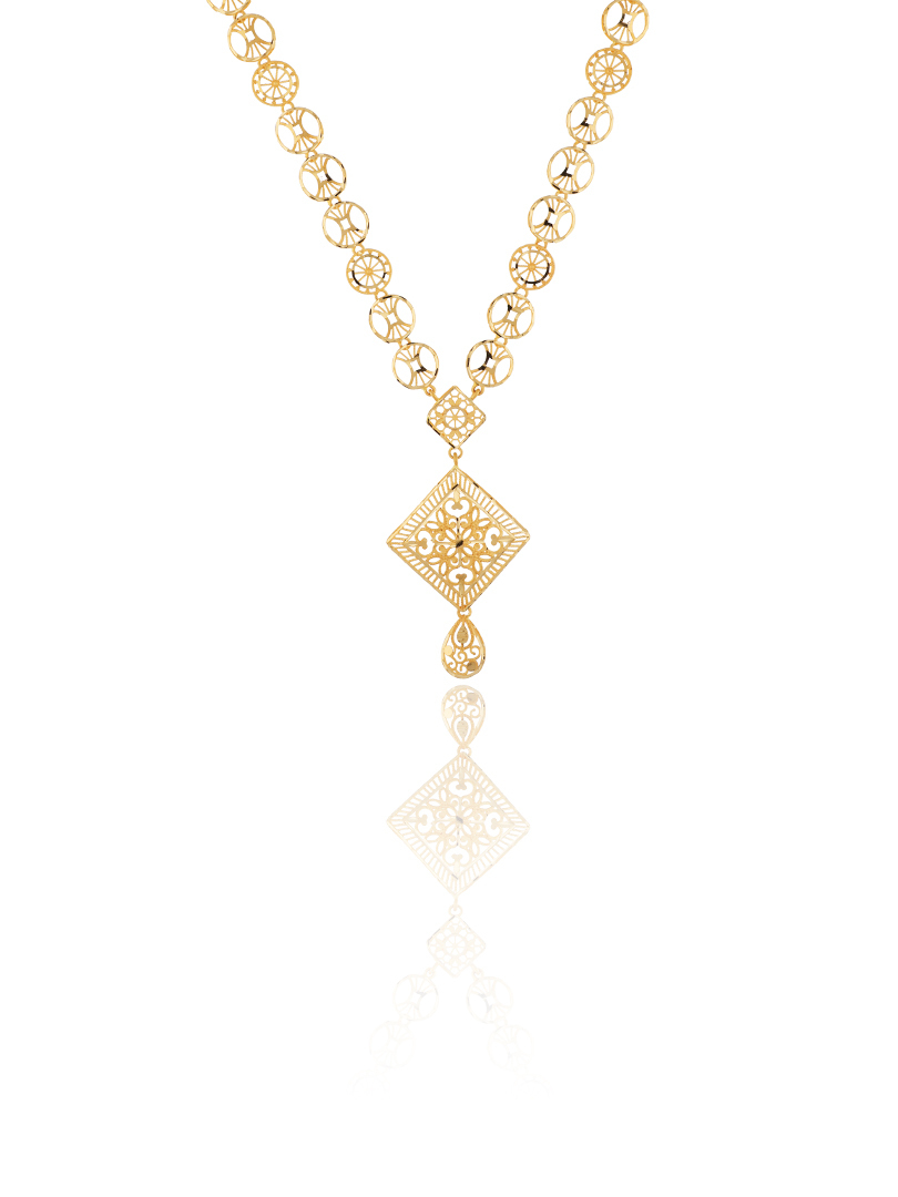 Wheel Link 22kt  Semi Long Gold Necklace-1060007431268 - Image 2