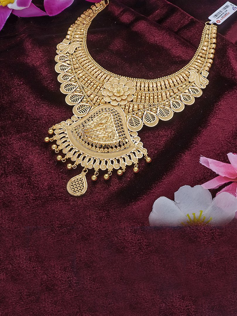 Floral Basket Semi Long Gold Necklace-1060008781249AA S264 - Image 2