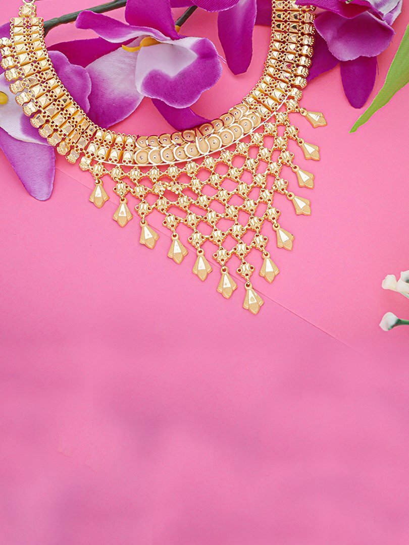 Golden Lattice 22kt Semi Long Gold Necklace-1060008779819AA S327 - Image 2