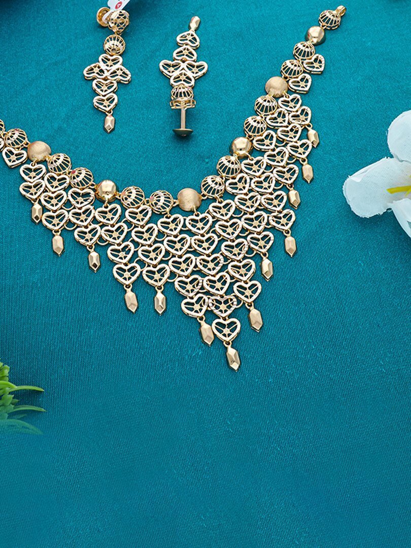 Hearts Cascade Semi Long Gold Necklace-1060008781348AA S264 - Image 2