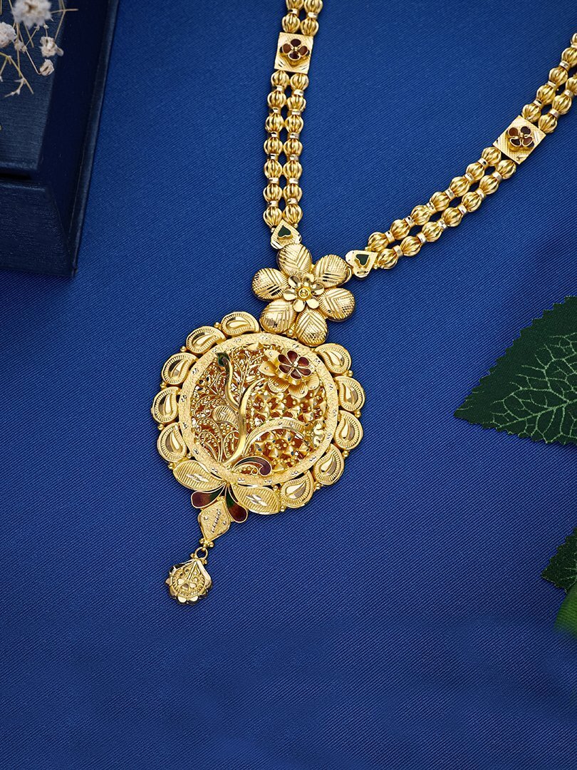 Aarya Floral Aura Long Gold Necklace-1060011458145AA S416 - Image 2