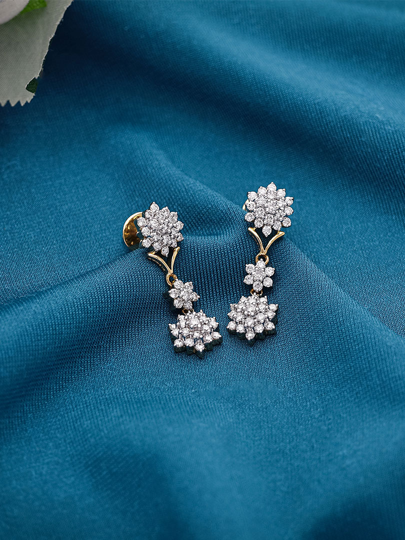 Floral Cluster Diamond Dangle Earrings-DERR1927 S257 GUNS24BER C.N:26J515361709