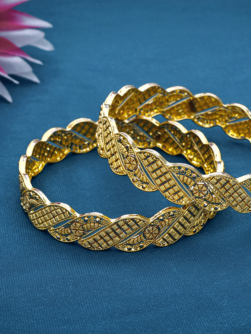 22KT Traditional Twisted Engraved Bangles-BNG21553 - Image 3
