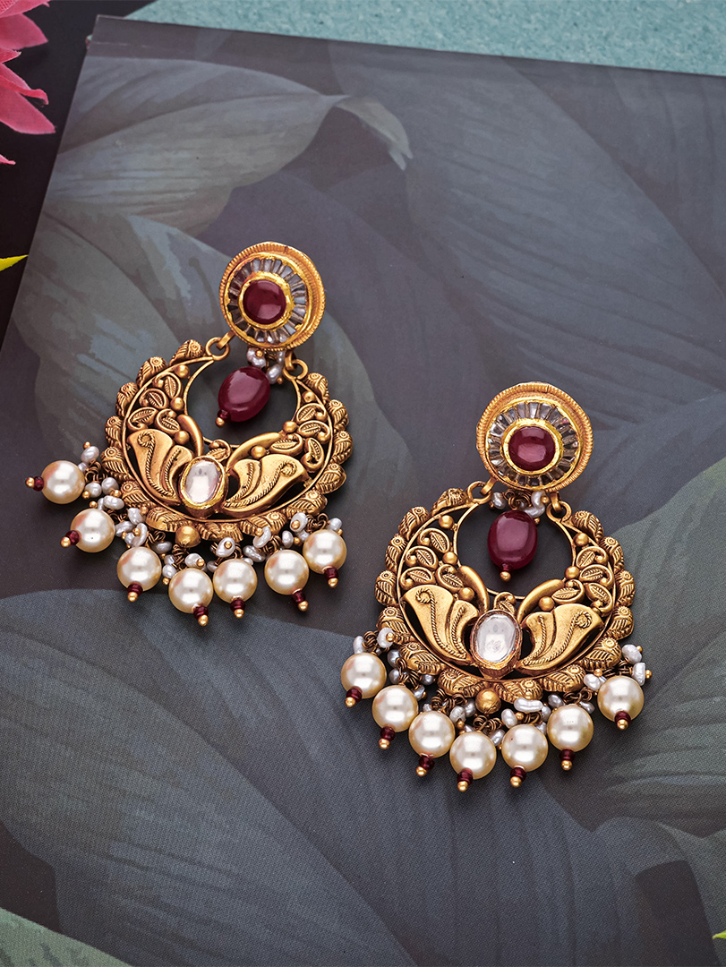 Peacock Chandbali Pearl Earrings - ER9269 S277