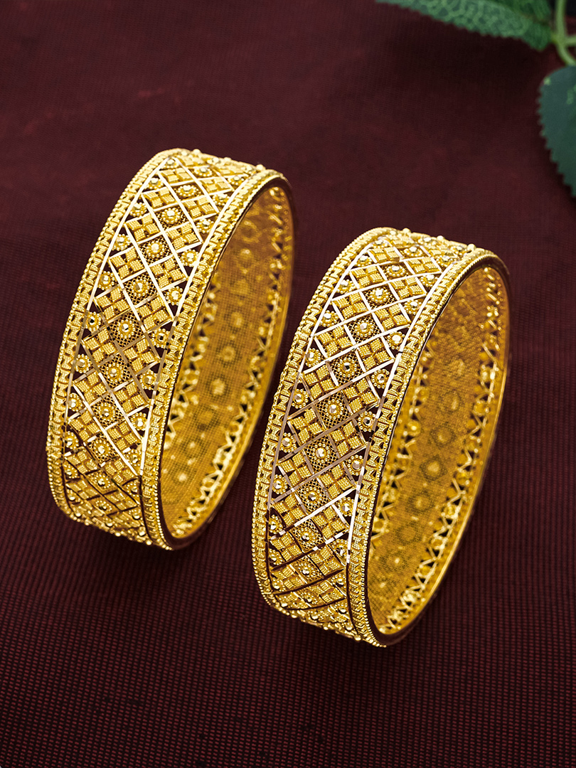 Floral Mesh Heritage Gold Bangles -BNG22364 SU2E51