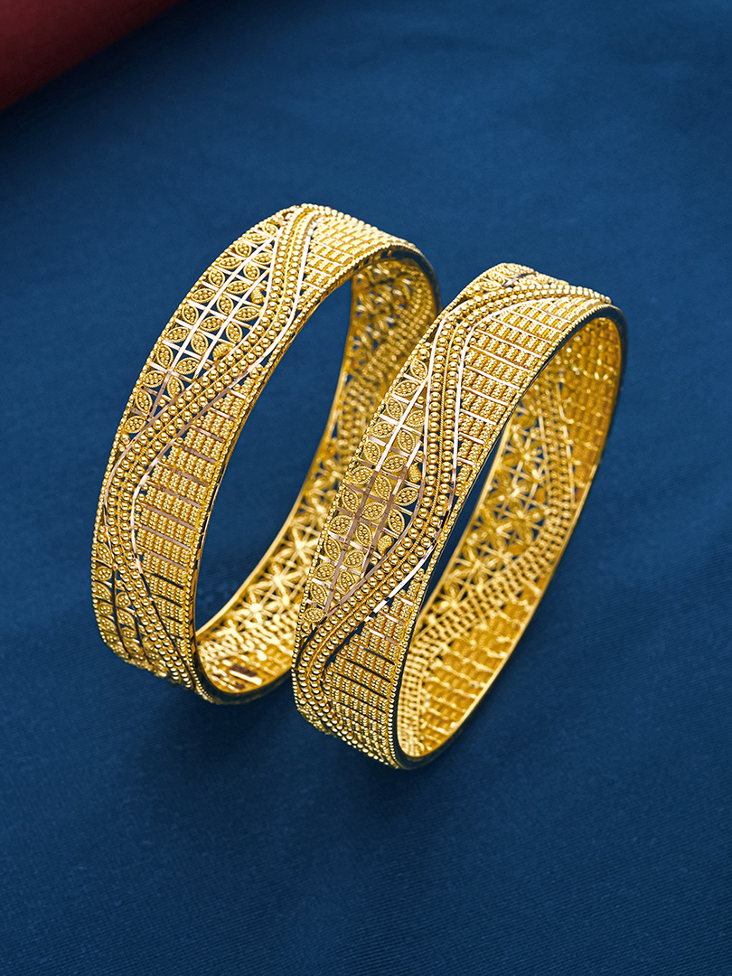 Wave Lattice Bright Gold Bangles -BNG22366 SU2E51