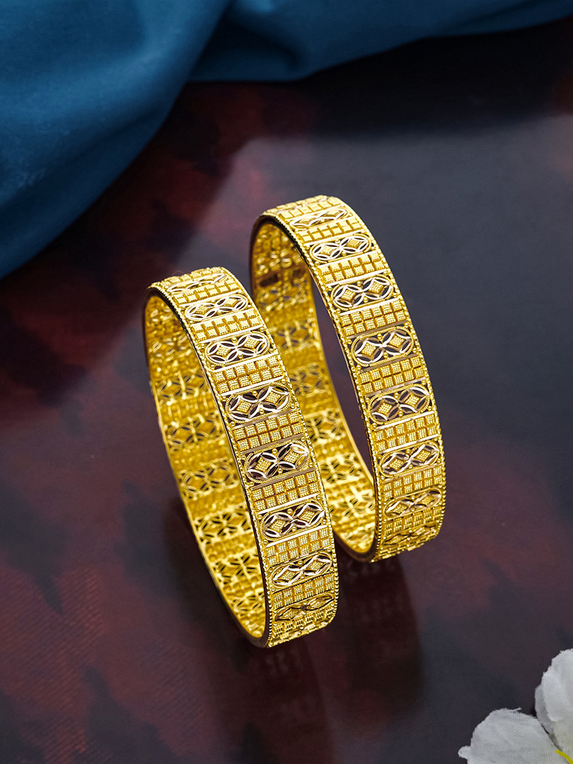 Classic Mesh Motif Gold Bangles -BNG22365 SU2E51