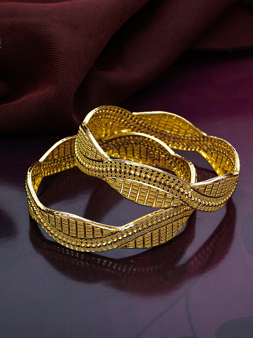 Twisted Lattice Glow Gold Bangles -BNG22373 SU2E51