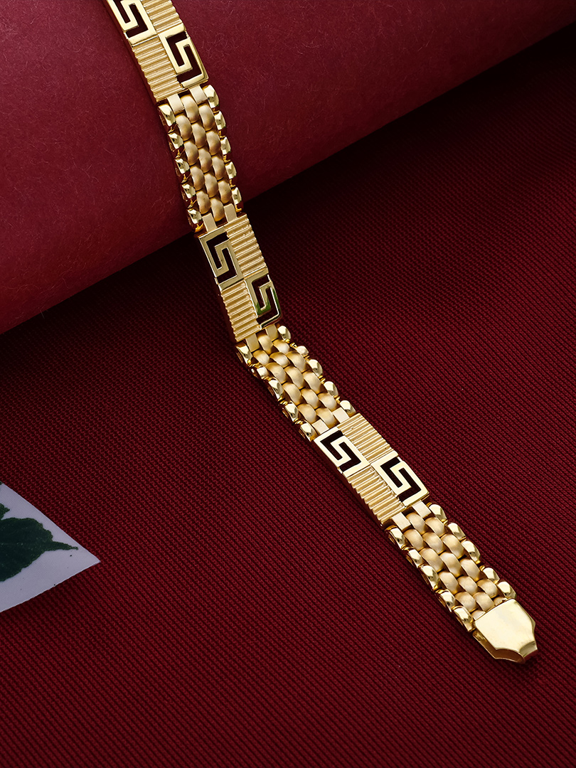 Greek Key Woven Link Gold Bracelet - BRCG1122 S418