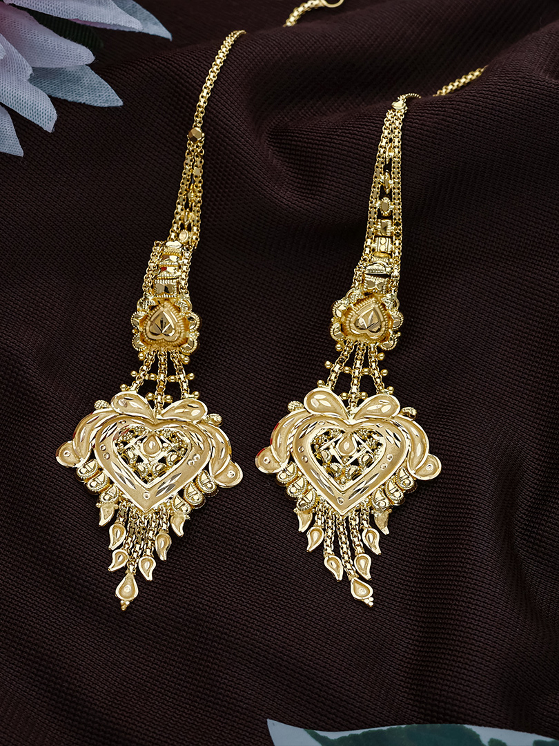 Ribbon Heart Tassel Karnaful Earrings - KRNF0846 S423