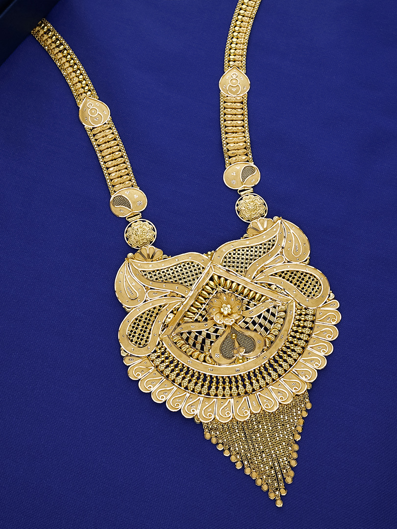 Regal Filigree Veni Fringe Bridal Gold Necklace - NKSS3818 S436