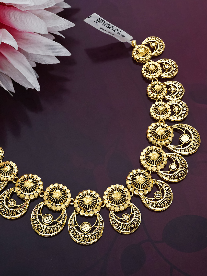 Radiant Coin Crescent Filigree Gold Necklace - NKSL4556 S364