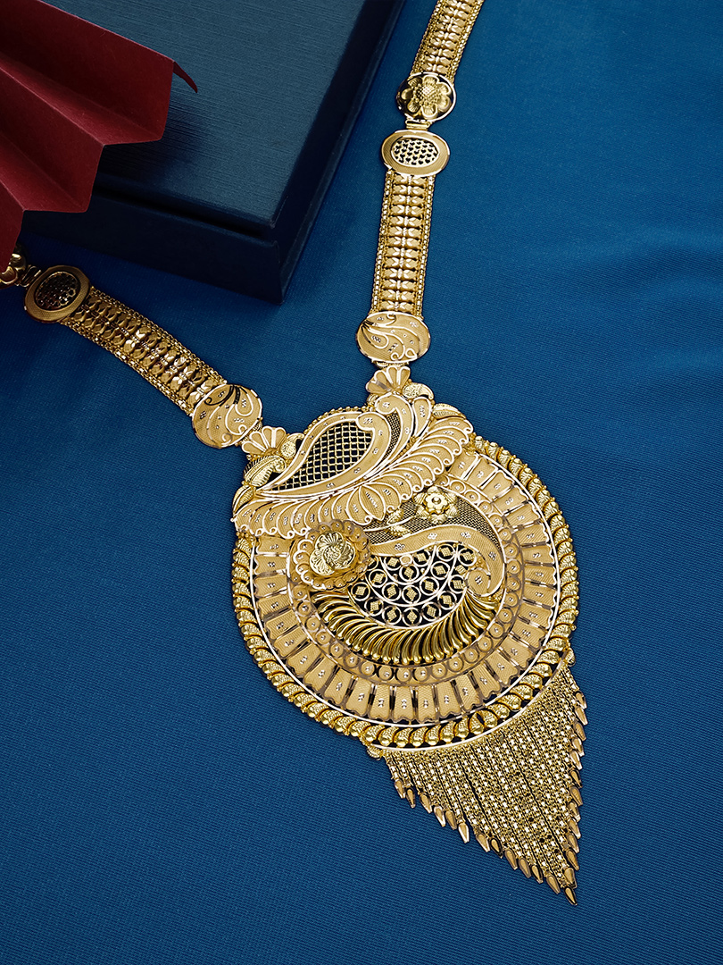 Paisley Crest Waterfall Tassel Bridal Gold Necklace - NKSS3810 S436