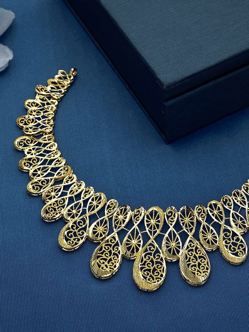 Twisted Vine Teardrop Filigree Gold Necklace - NKSL 4555 S364