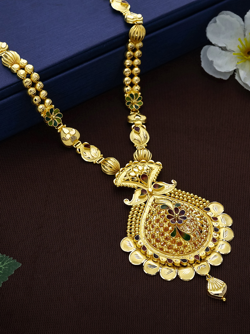 Elegant 22Kt Gold Meenakari Temple Pendant Necklace-NKSS3303 S416