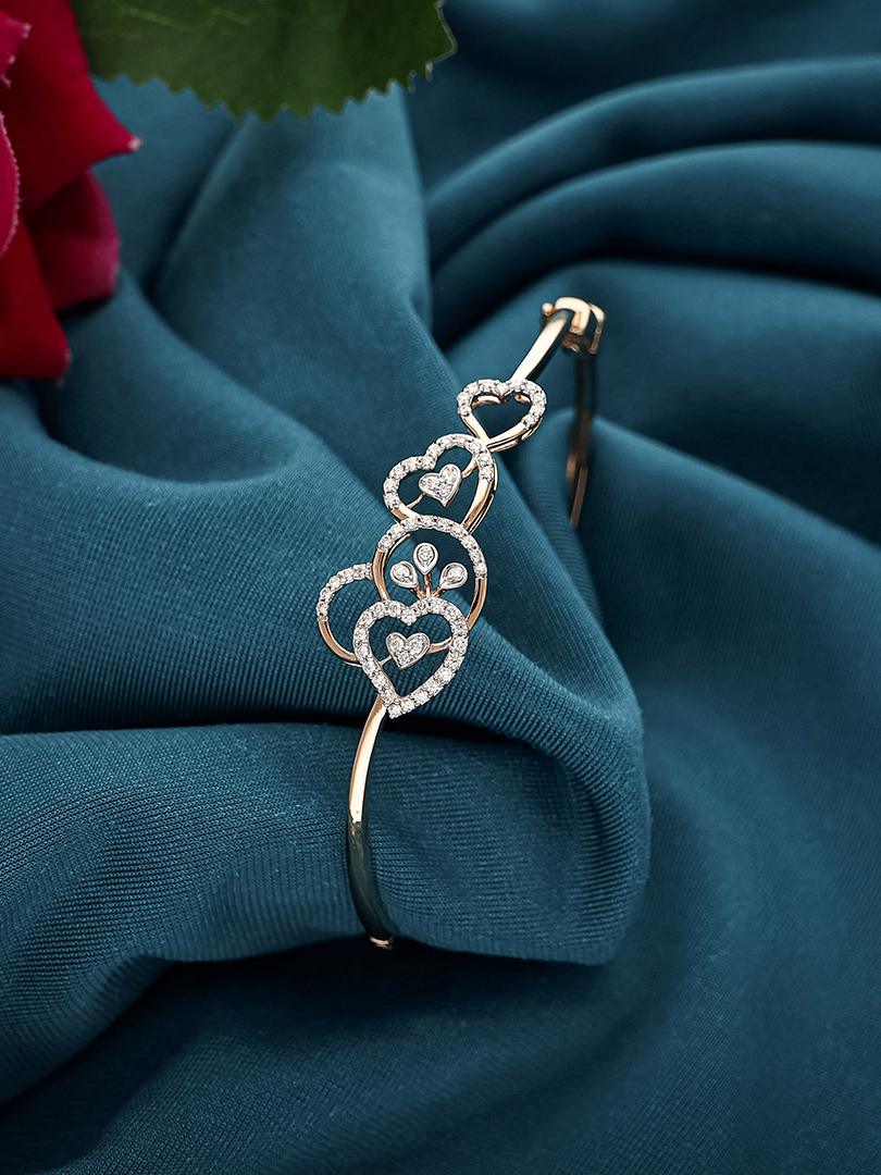 Diamond Heart Motif Gold Bracelet for Women - DLBR0150 S149 BR00074917120
